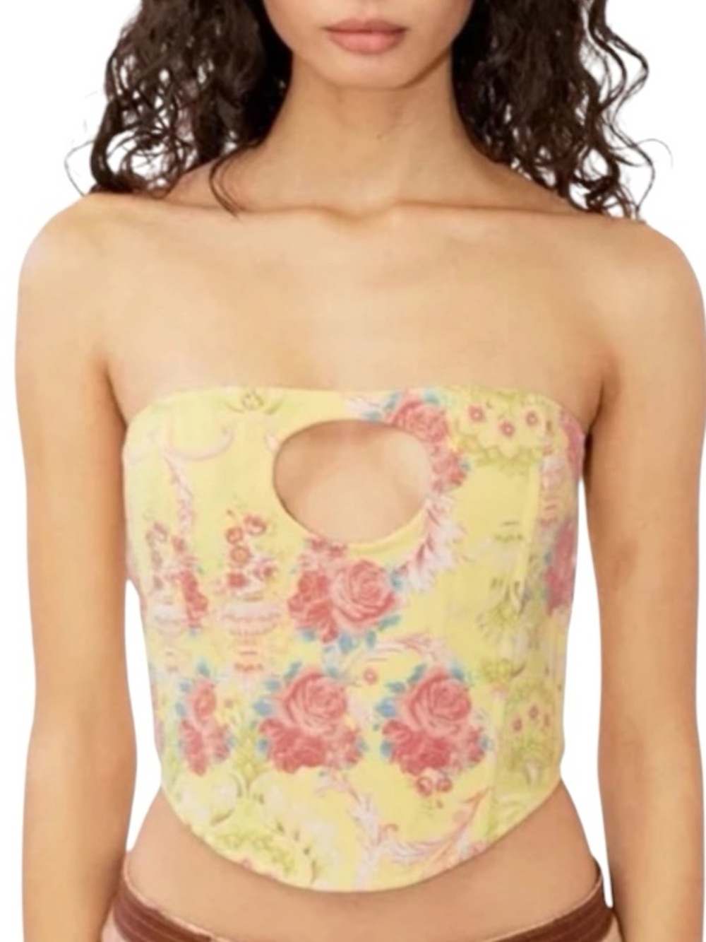 With Jean Yellow Floral Strapless Cutout Bust Top